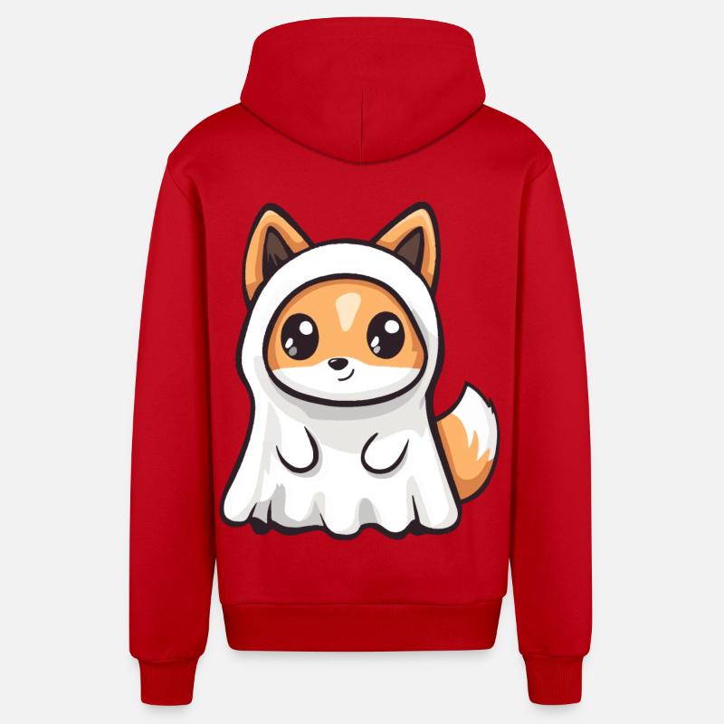 Fox Halloween Comic Ghost - Organic Relaxed Hooded Jacket Made in EU - red
