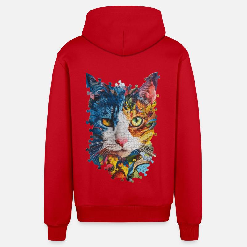 Chat - Veste à capuche bio décontractée fabriquée en UE - rouge