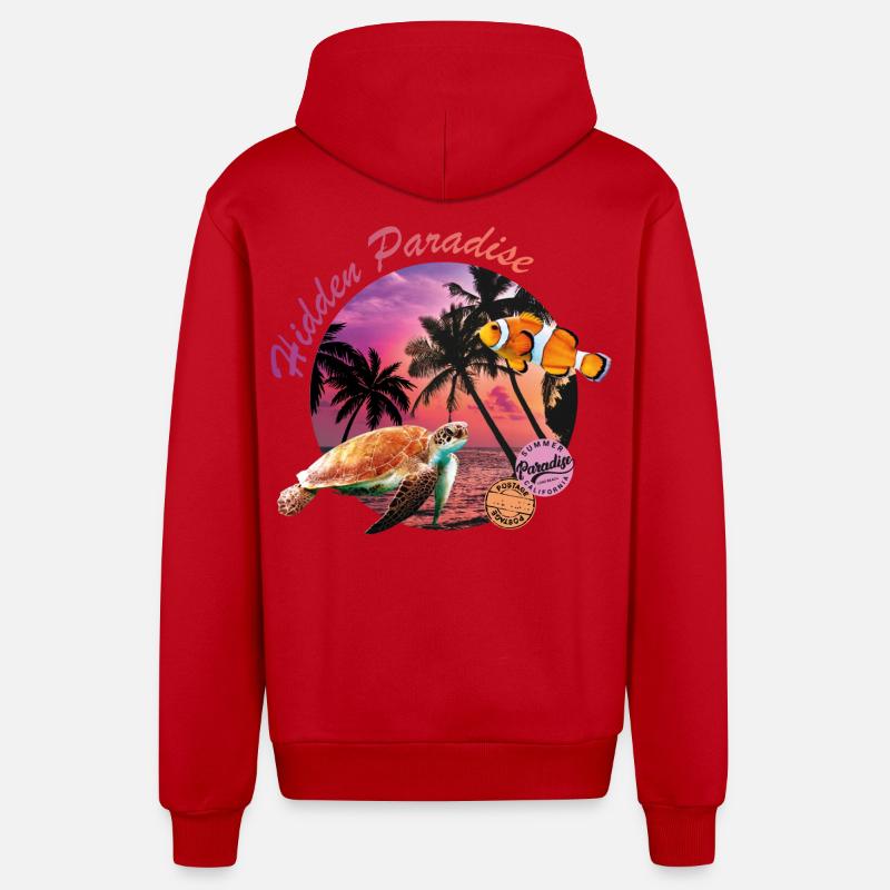 Paradis caché - Veste à capuche bio décontractée fabriquée en UE - rouge