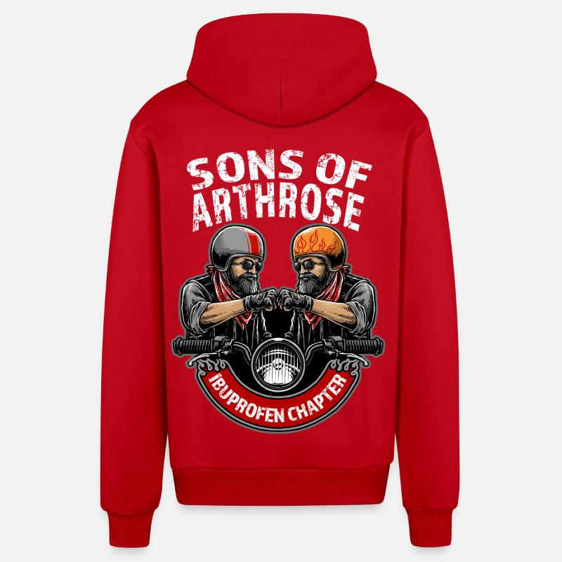Fils d’Arthrosis - Veste à capuche bio décontractée fabriquée en UE - rouge