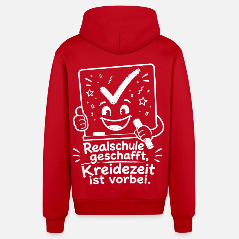 Realschule geschafft, Kreidezeit ist vorbei. - Organic Relaxed Kapuzenjacke Made in EU - Rot