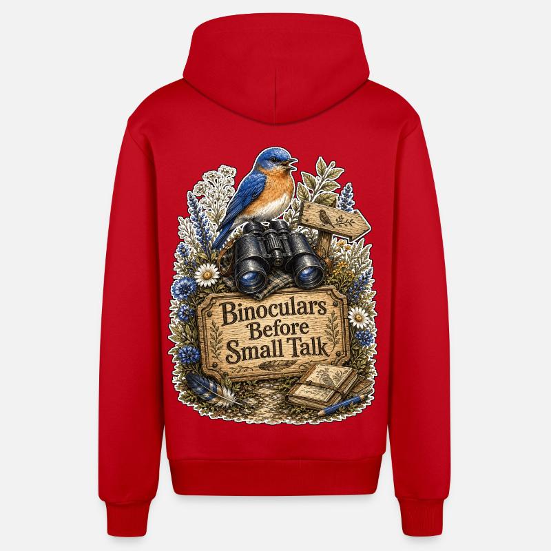 Binoculars Before Small Talk Clouds - Organic Relaxed Hooded Jacket Made in EU - red
