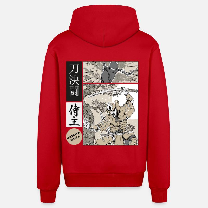 Samurai Katana Duel vs Ninja - Veste à capuche bio décontractée fabriquée en UE - rouge