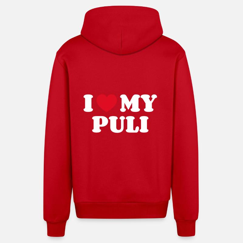 J’aime mon Puli - Veste à capuche bio décontractée fabriquée en UE - rouge