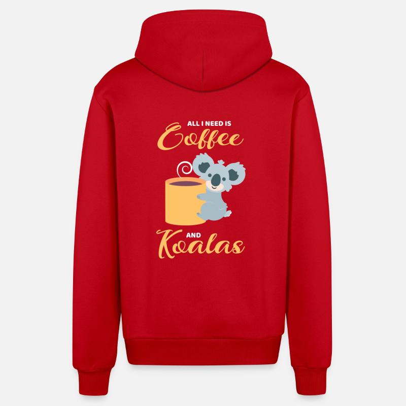 Les koalas et le café - Veste à capuche bio décontractée fabriquée en UE - rouge