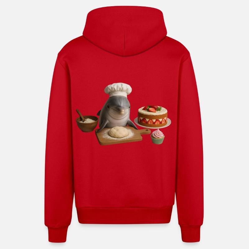 Dolphin Baking Cake Bread - Veste à capuche bio décontractée fabriquée en UE - rouge