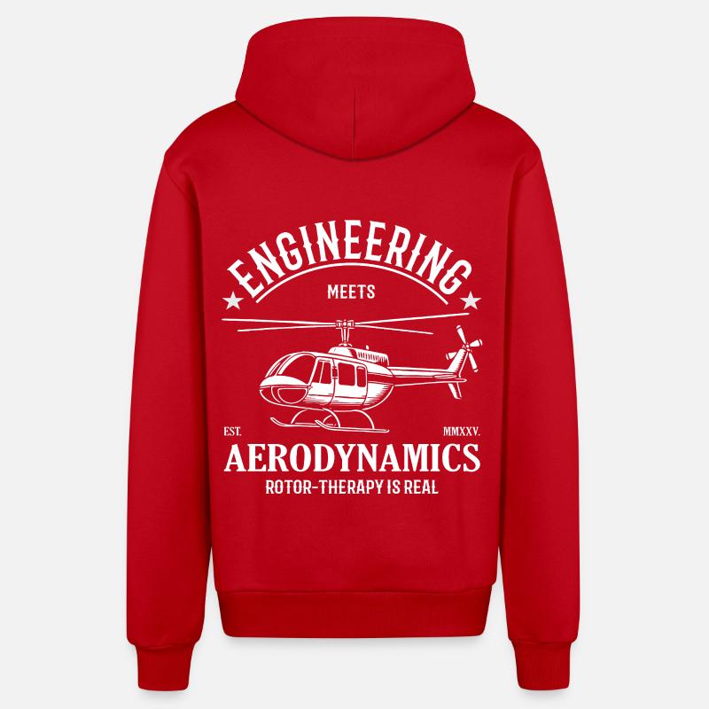 Helicopter – Engineering meets Aerodynamics - Organic Relaxed Hooded Jacket Made in EU - red