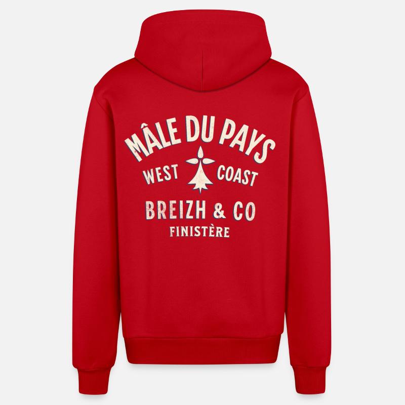 Mâle du Pays Breizh Co - Veste à capuche bio décontractée fabriquée en UE - rouge