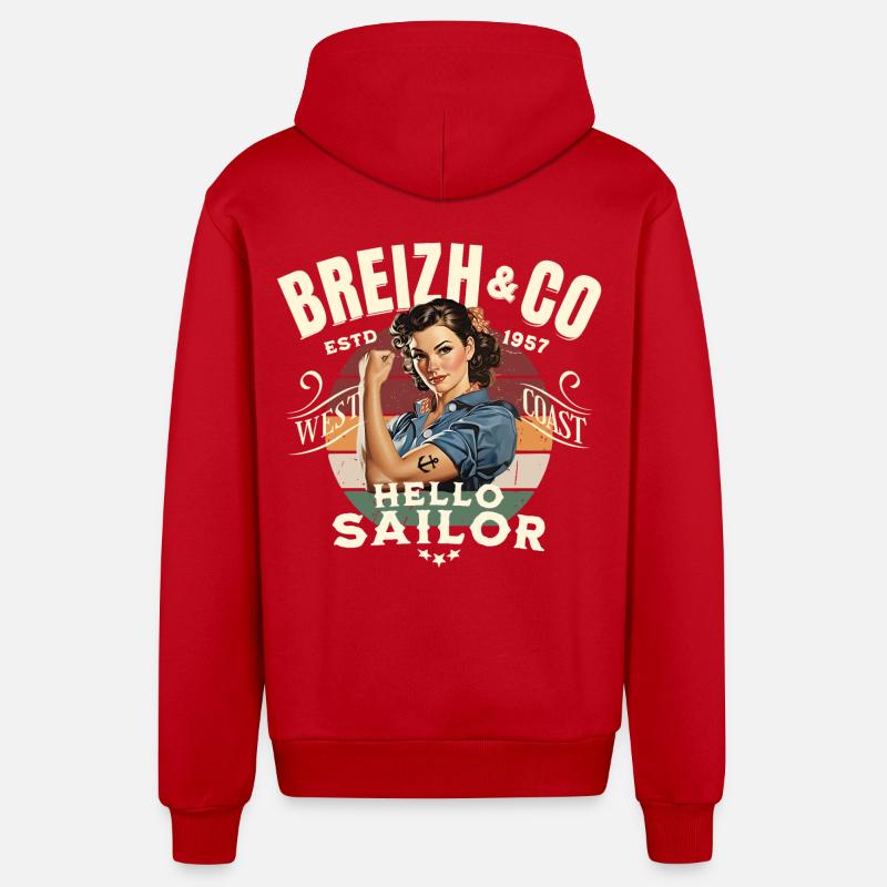Breizh Hello Sailor - Veste à capuche bio décontractée fabriquée en UE - rouge
