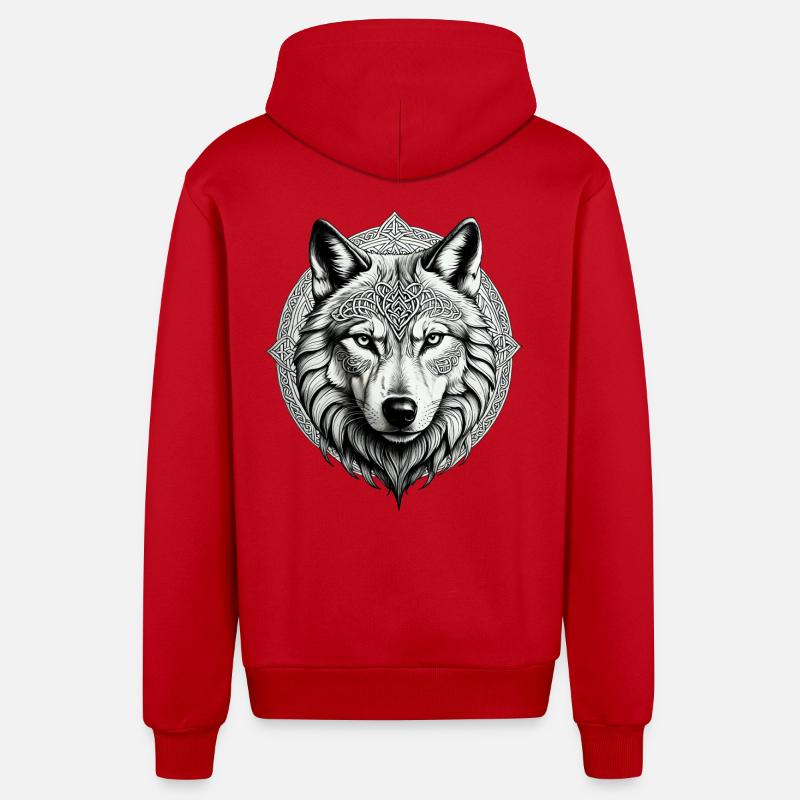 Loup avec nœud celtique 01 - Veste à capuche bio décontractée fabriquée en UE - rouge