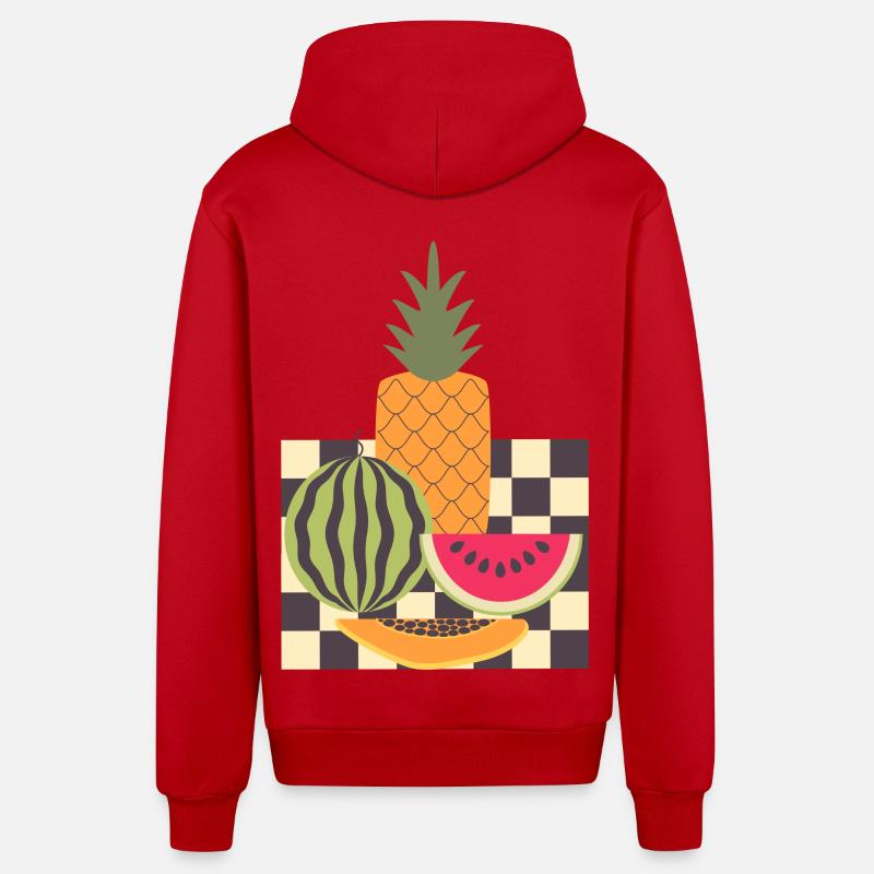 Fruit abstrait et géométrie - Veste à capuche bio décontractée fabriquée en UE - rouge