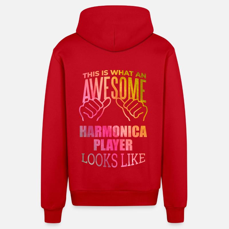 harmonica - Veste à capuche bio décontractée fabriquée en UE - rouge