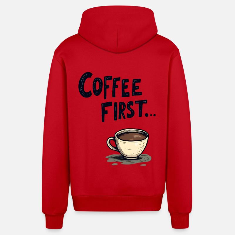 Le café d’abord - Veste à capuche bio décontractée fabriquée en UE - rouge