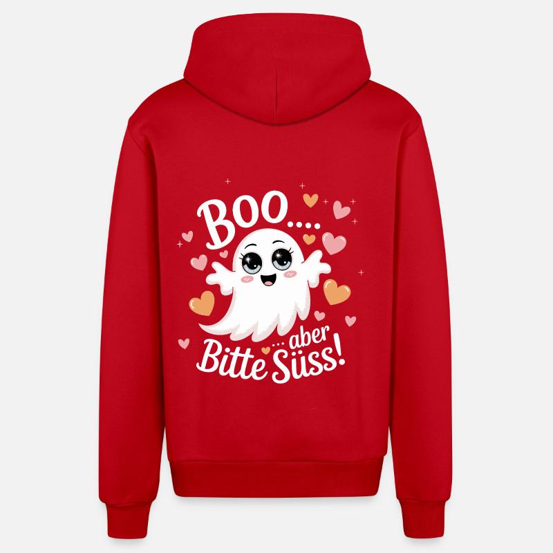 Halloween mignon fantôme Boo Design - Veste à capuche bio décontractée fabriquée en UE - rouge
