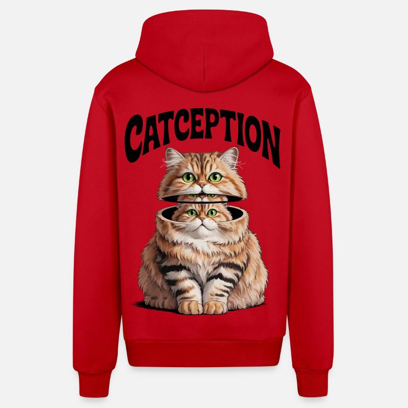 Split Cat Duo Portrait - Veste à capuche bio décontractée fabriquée en UE - rouge