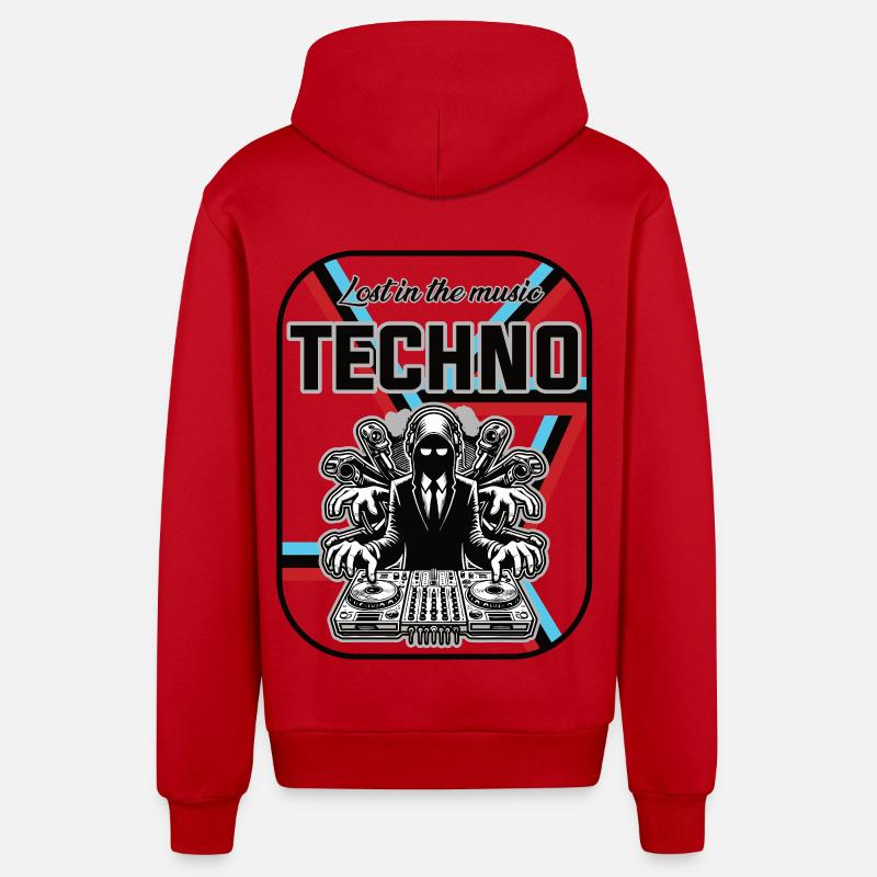 Techno Design – Perdu dans la musique - Veste à capuche bio décontractée fabriquée en UE - rouge