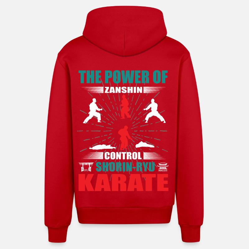 Shorin-Ryu Karaté Zanshin Design - Veste à capuche bio décontractée fabriquée en UE - rouge