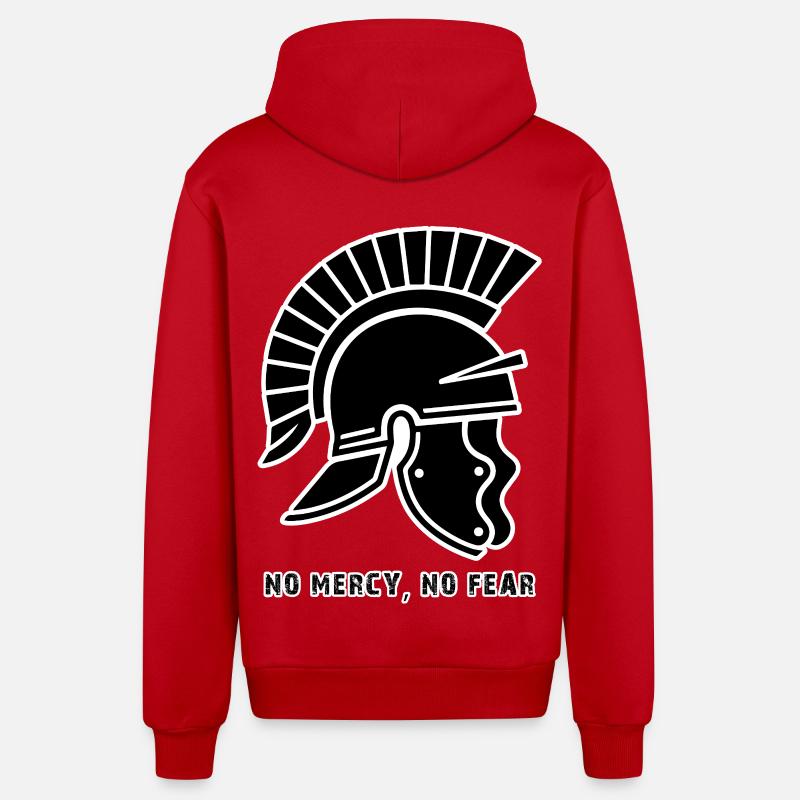Casque guerrier noir Sans Pitié - Veste à capuche bio décontractée fabriquée en UE - rouge