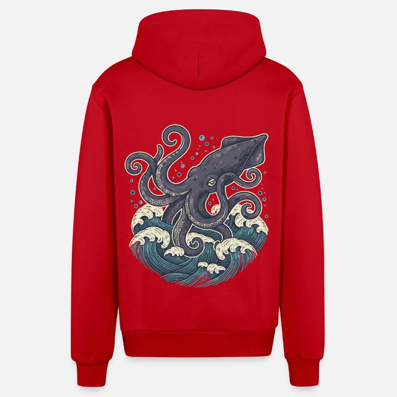 Calmar Géant Kraken des Profondeurs - Veste à capuche bio décontractée fabriquée en UE - rouge