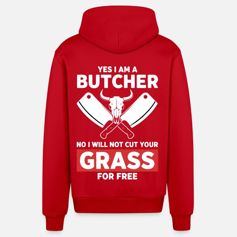 Humour Boucher Coupe Pas Herbe - Veste à capuche bio décontractée fabriquée en UE - rouge