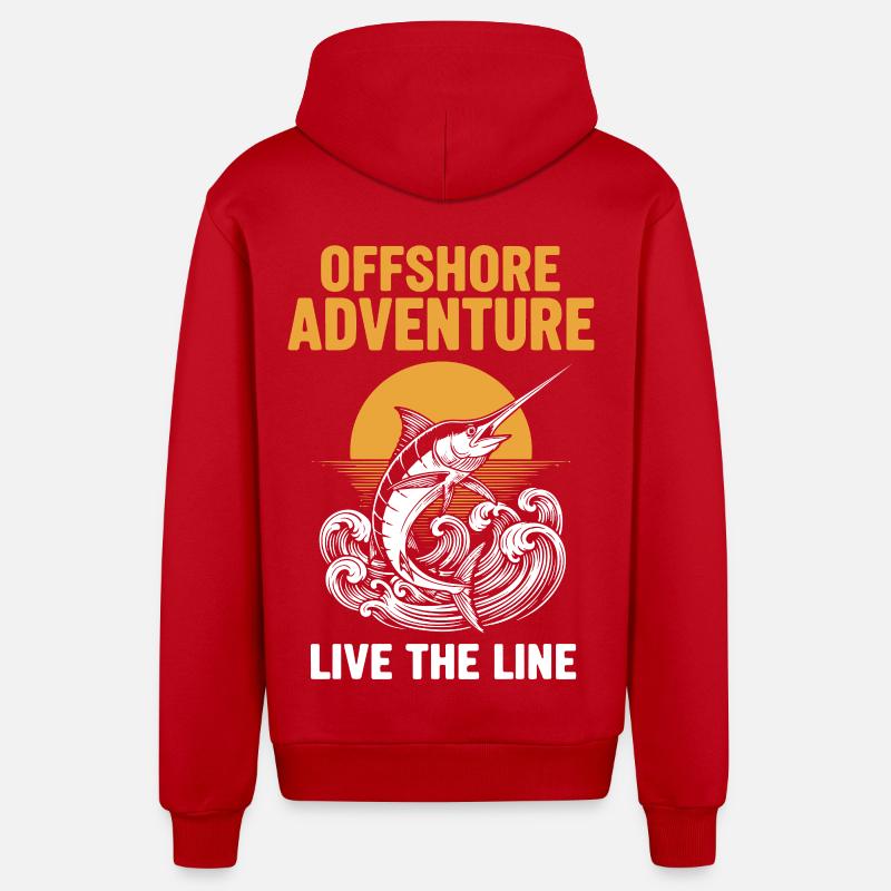 Fischerei-Seeschwertfisch-Abenteuer vor der Küste - Organic Relaxed Kapuzenjacke Made in EU - Rot
