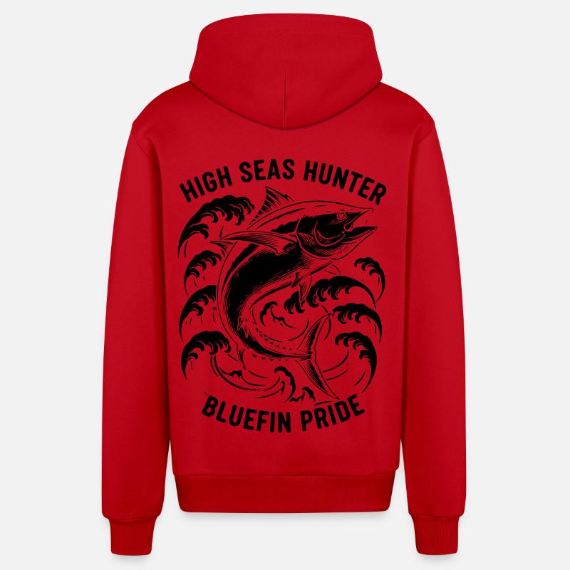 Pêche Mer Thon Bluefin Hunter - Veste à capuche bio décontractée fabriquée en UE - rouge