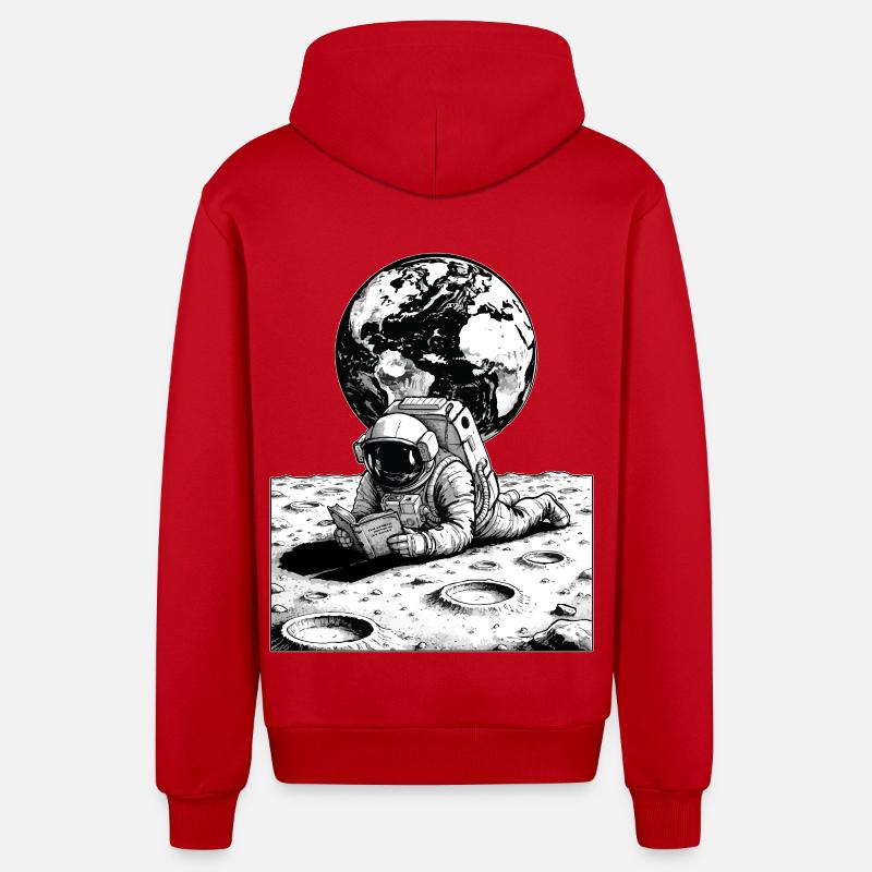 Astronaute Lecture Lune Terre - Veste à capuche bio décontractée fabriquée en UE - rouge