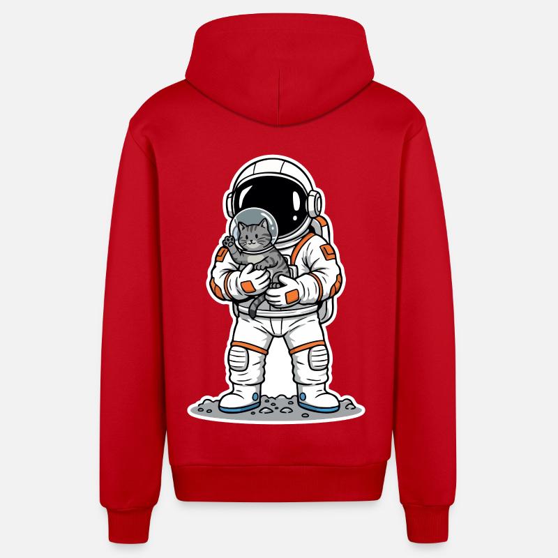 Chat Gris Astronaute Espace Câlin Mignon - Veste à capuche bio décontractée fabriquée en UE - rouge