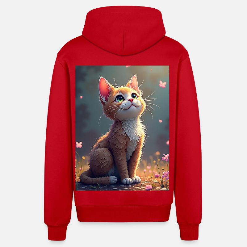 chaton_mignon - Veste à capuche bio décontractée fabriquée en UE - rouge