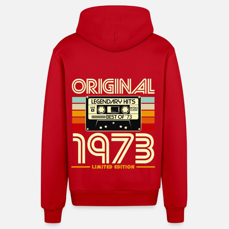 Original 1973 Retro Cassette - Organic Relaxed Hooded Jacket Made in EU - red