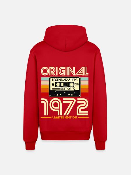 Original 1972 Retro Cassette - Organic Relaxed Hooded Jacket Made in EU - red