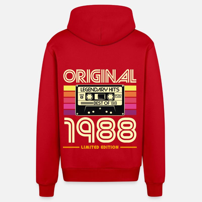 Cassette 1988 Edition Retro - Veste à capuche bio décontractée fabriquée en UE - rouge