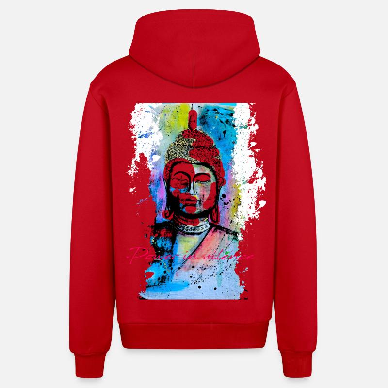 Puissance silencieuse du Bouddha - Veste à capuche bio décontractée fabriquée en UE - rouge
