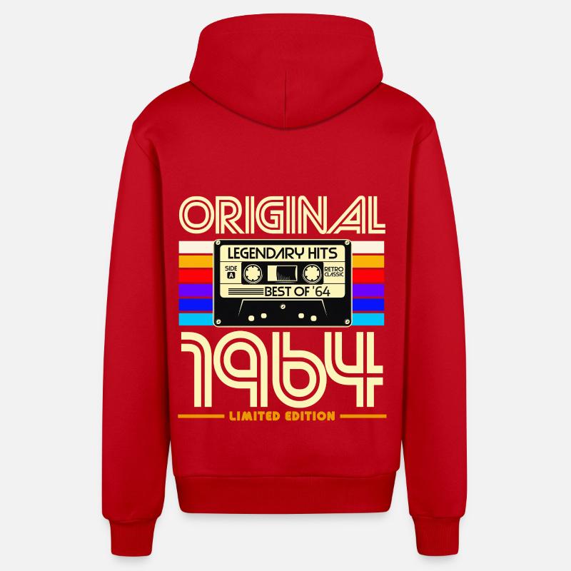 Original 1964 Retro Cassette - Veste à capuche bio décontractée fabriquée en UE - rouge