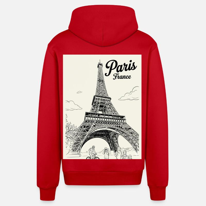 PARIS Tour Eiffel France - Veste à capuche bio décontractée fabriquée en UE - rouge