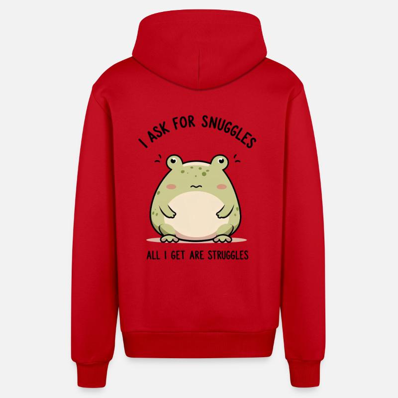 Trauriger Frosch – Kuscheln oder Kämpfen? - Organic Relaxed Kapuzenjacke Made in EU - Rot