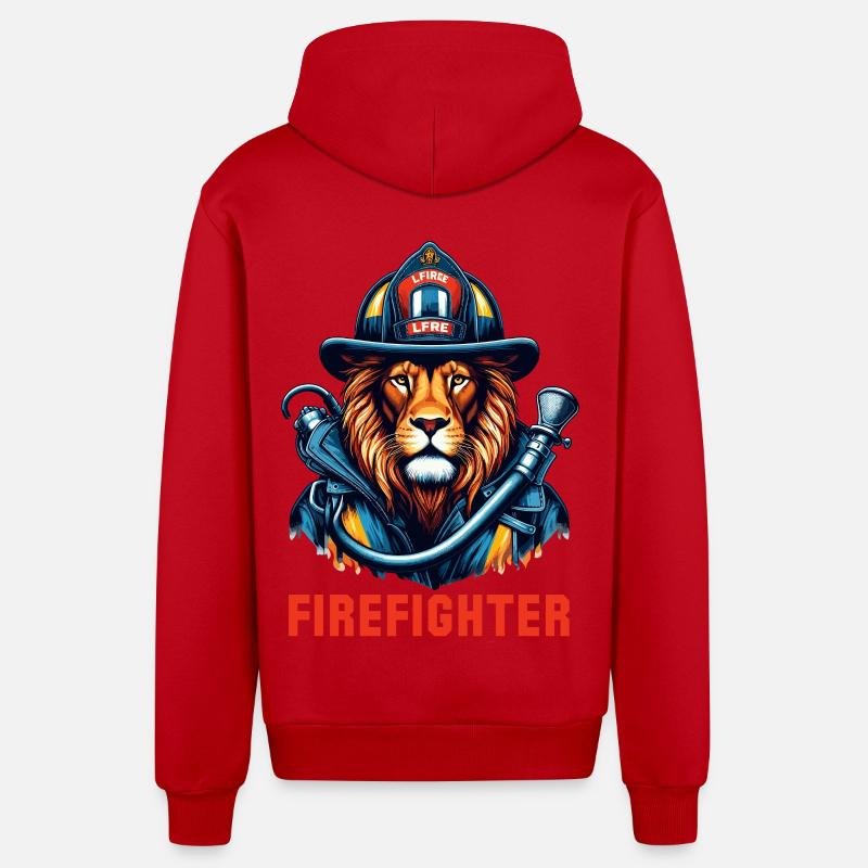 Cadeau Lion pompier - Veste à capuche bio décontractée fabriquée en UE - rouge