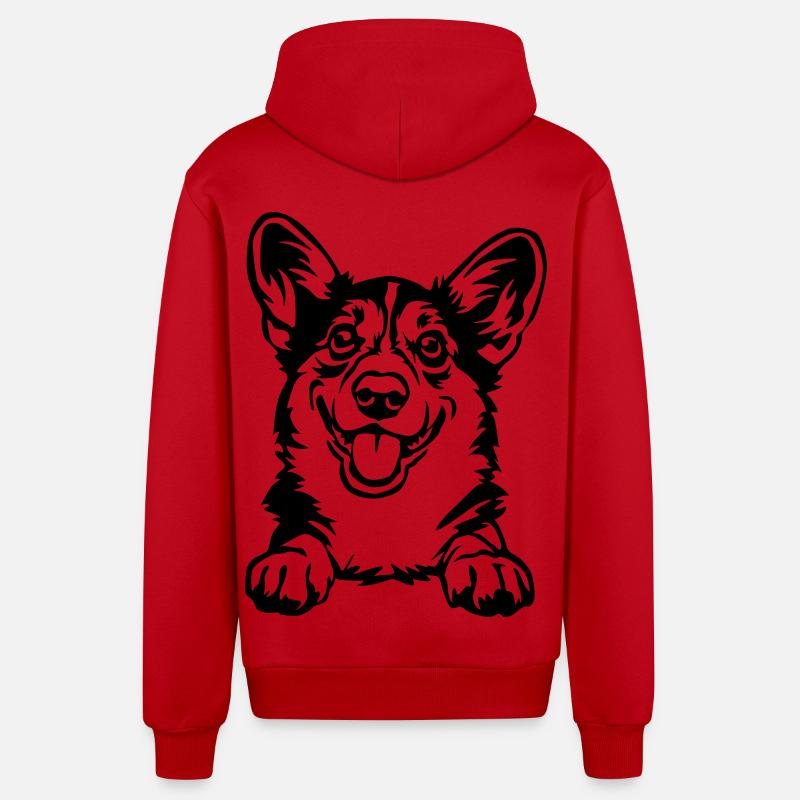 Welsh Corgi Head - Organic Relaxed Hooded Jacket Made in EU - red
