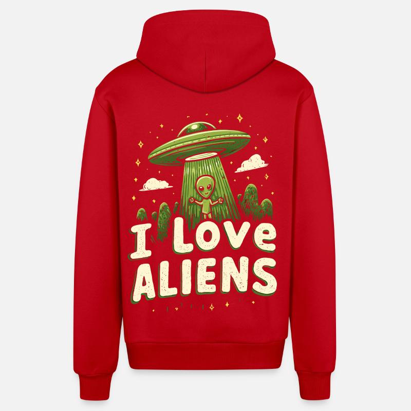 J’adore les extraterrestres - Veste à capuche bio décontractée fabriquée en UE - rouge