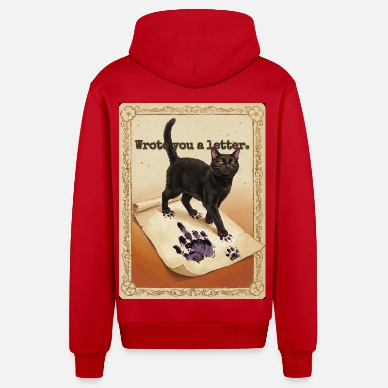 Je t’ai écrit une lettre, chat - Veste à capuche bio décontractée fabriquée en UE - rouge