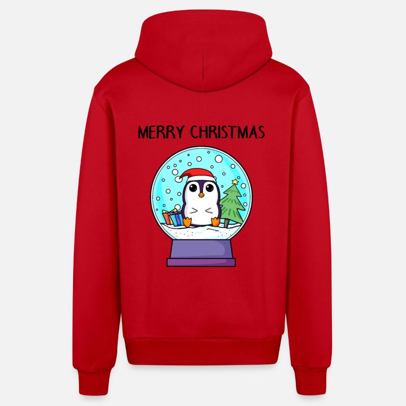 Pingouin Noël - Joyeux Noël - Veste à capuche bio décontractée fabriquée en UE - rouge