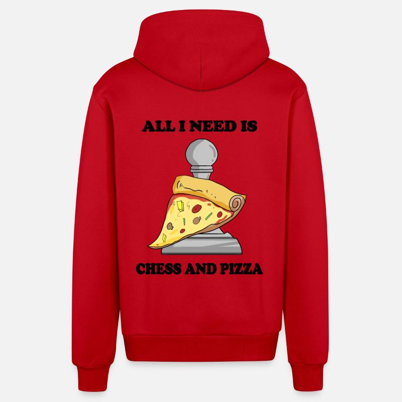 Échecs et pizza - Veste à capuche bio décontractée fabriquée en UE - rouge