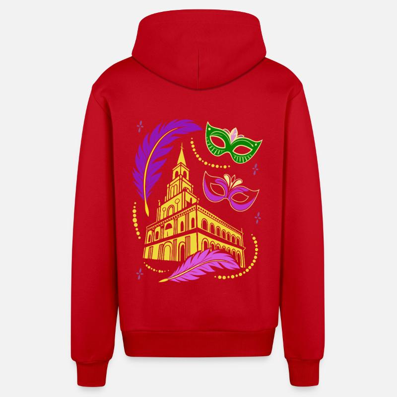 Mardi Gras - Carnaval - Masque - Cadeau - Veste à capuche bio décontractée fabriquée en UE - rouge