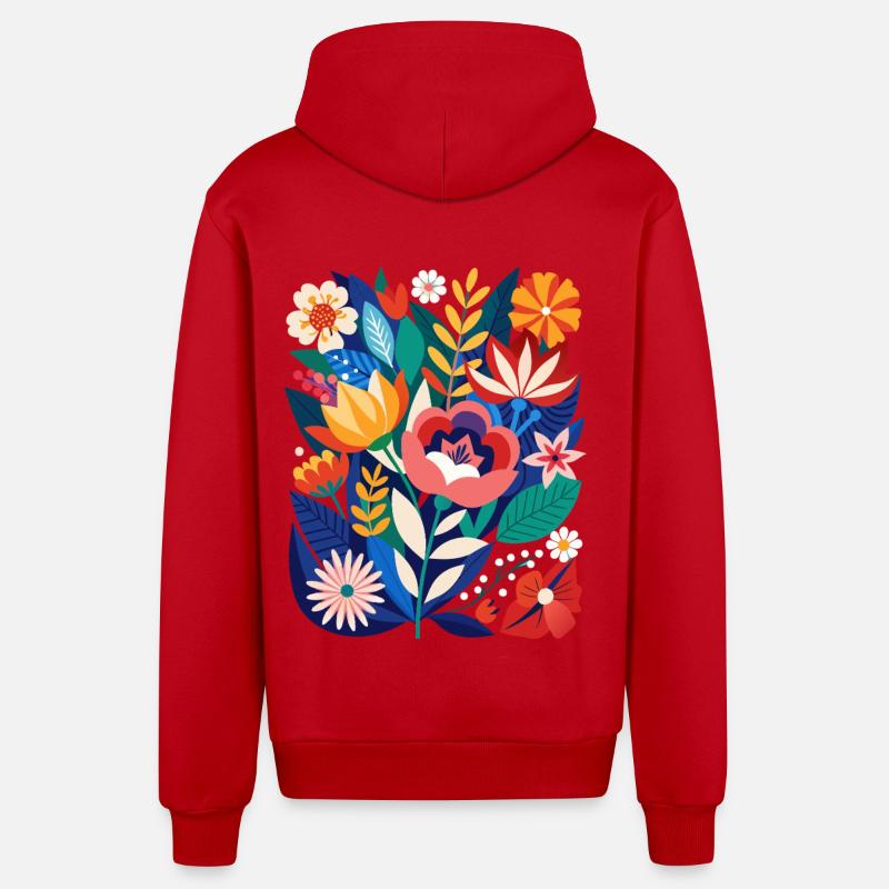 Fleurs - Printemps - Été - Fleurs - Veste à capuche bio décontractée fabriquée en UE - rouge