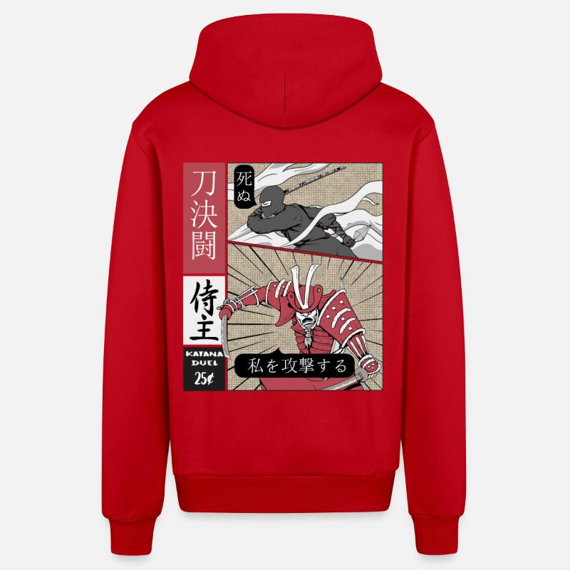 Katana Duell Ninja vs Samurai - Organic Relaxed Kapuzenjacke Made in EU - Rot