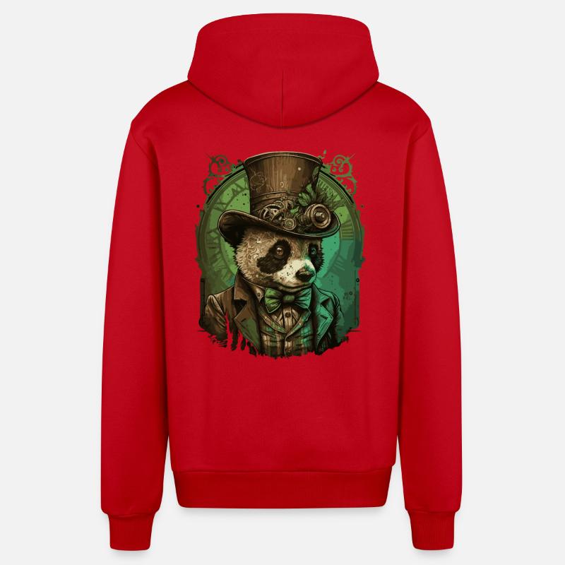 Steampunk Panda Ours - Veste à capuche bio décontractée fabriquée en UE - rouge