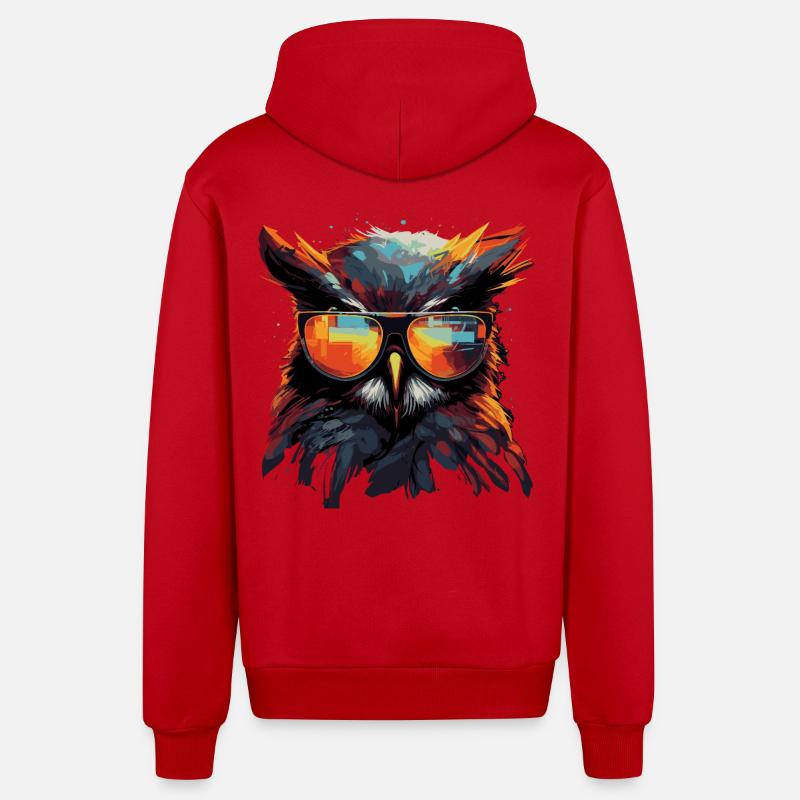 Lustige Eule mit Brille - Organic Relaxed Kapuzenjacke Made in EU - Rot