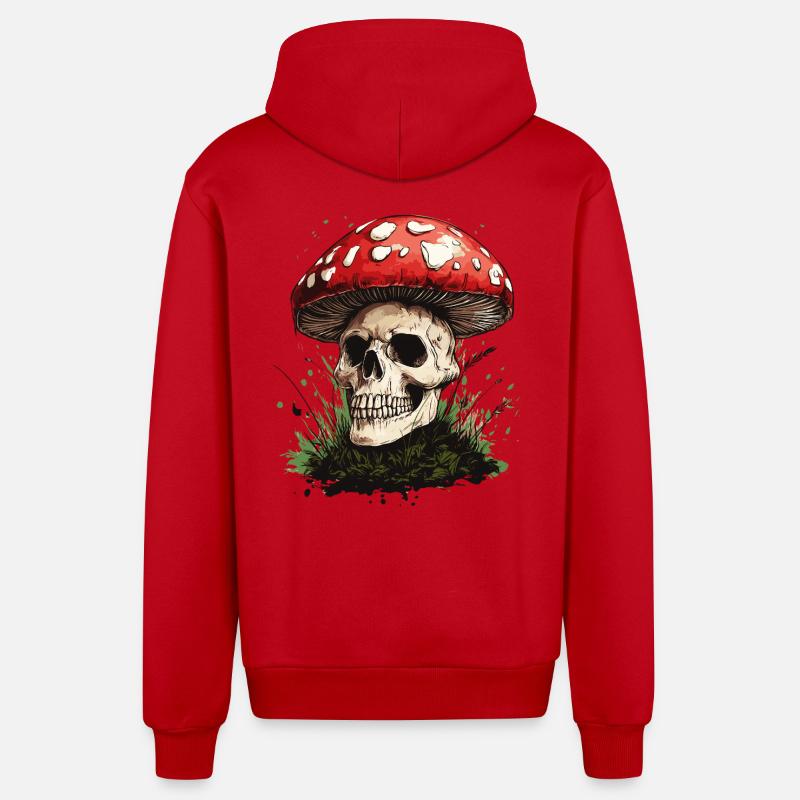Toadstool Skull - Organic Relaxed Hooded Jacket Made in EU - red