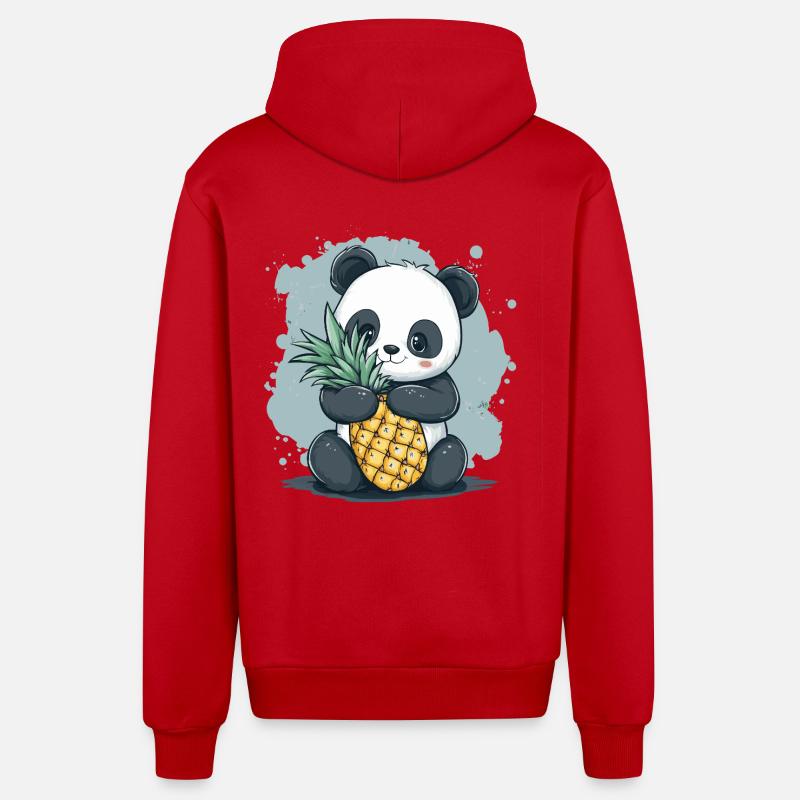 Panda et ananas - Veste à capuche bio décontractée fabriquée en UE - rouge