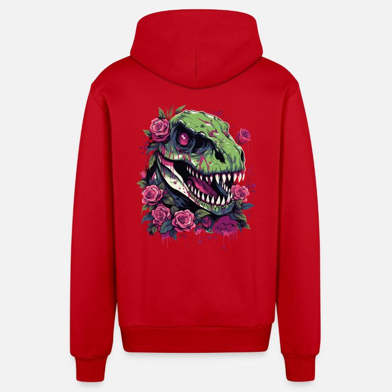 T-Rex Dino et fleurs - Veste à capuche bio décontractée fabriquée en UE - rouge